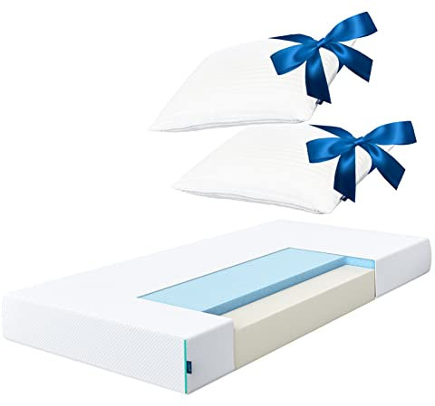 Gel Memory Foam Matratze 160x200cm H3-18cm hohe Schaumstoffmatratze mit kühlendem Geltopper Effekt - Rollmatratze mit 2 Memory Foam Kissen - Öko-Tex Standard 100, atmungsaktiv XIA