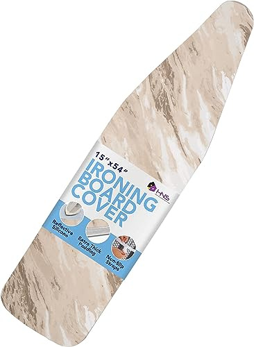 HOLDN’ STORAGE Ironing Board Cover - Silicone-Coated, Scorch-Resistant 15 x 54 Padding with Hook & Loop Straps, Cover Fits All Standard Sizes - Beige Marble | Silicone-Coated, Scorch-Resistant, Hook & Loop Straps, Cover Fits All Standard Sizes