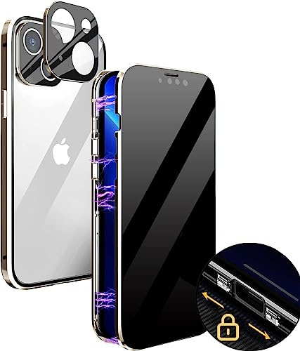 MIMGOAL Case for iPhone 13 Mini Anti-Peep Magnetic Cover,Privacy Tempered Glass Full Cover Built-in Camera Protector,360 Degree Front and Back Protection Metal Bumper Case for iPhone 13 Mini Silver