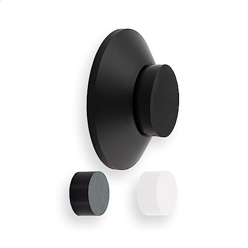 EVI Herrajes | Türstopper für die Wandmontage, 45 x 17 mm, Edelstahl, schwarz lackiert, weißer und schwarzer Gummi im Lieferumfang enthalten | Klebe- oder Schraubmontage