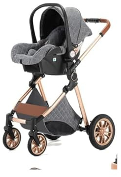 Zkiprm Passeggino 3 in 1, passeggino e passeggino, compatto, portatile, con seggiolino auto, pieghevole con un clic, combinazione di passeggino, paesaggio, telaio in alluminio