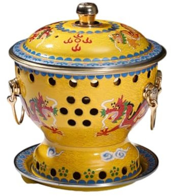 VIDECOR Chafing Dishes, Einzelperson, Kleiner Kupfertopf, Alter Pekinger Kleiner Dicker Kuh-Hot Pot, Chinesischer Traditioneller Cloisonné-Hot Pot, Kommerzieller Alkoholanteil,A