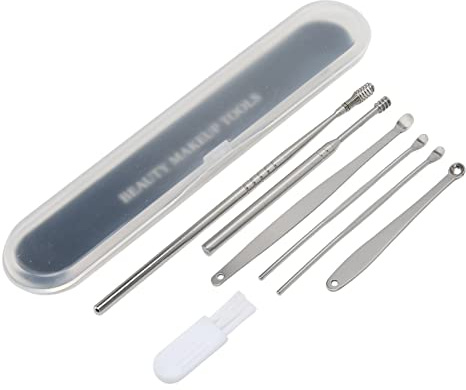 7-teiliges Feder-Ohrenschmalz-Reiniger-Werkzeug-Set, Tragbares Edelstahl-Ohrstäbchen-Set für Effektive Ohrenreinigung, Rostfrei und Langlebig, mit Tragetasche