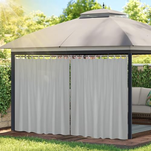 Lapalife Outdoor Vorhänge Wasserdicht,254x245cm Extra Breit Grau Outdoor Vorhang Sichtschutz Schutz für Balkon Terrasse Pergola Gartenlaube Veranda 1 Stück