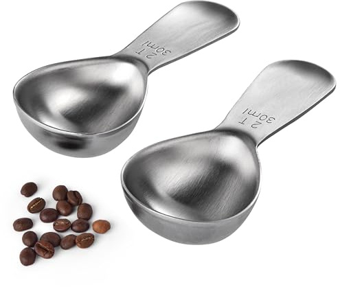 U-Taste 18/8 Stainless Steel Coffee Scoop, 30ml, Set of 2, Silver | Metal Measuring Spoon with Short Handle Measure Scooper for Ground Coffee, Beans, Powder, Espresso