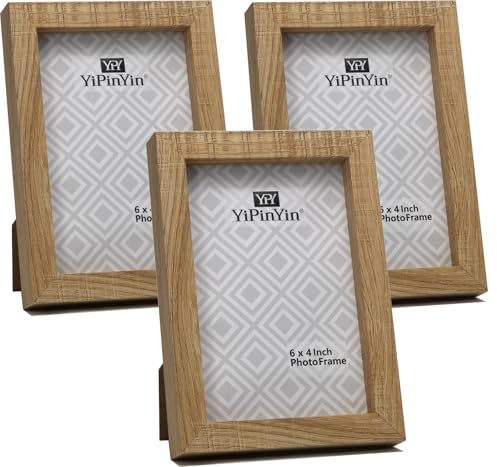 Natural Wood Effect 4x6 inch Photo Frame Set of 3,Boxed Garllery 6x4 Picture Frames 3Pack With Perspex Window for Tabletop or Wallmounted.