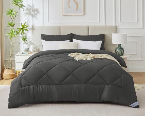 WAVVE Edredón Relleno Nórdico 240x260 cm para Cama 160/180, Edredón de Fibra 450gr/m², Suave, Transpirable para Invierno (260x240 cm, Gris)