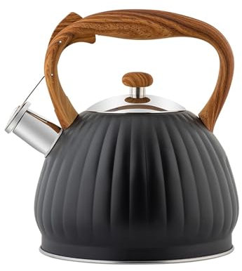 asdchZen Bouilloire en Acier Inoxydable avec Poignée, Bouilloire Sifflante De 3,5 litres pour Toutes Les Plaques De Cuisson/Cuisinière, Noir 19,5X23,5 Cm