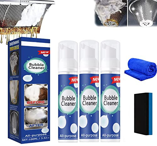 Qosneoun Allzweck-Spül-Reinigungsspray, Bubble Power Claner, Hartnäckiges Fett- und Schmutzentfernungsspray, Schäumender schwerölfleckenreiniger, Allzweck Fleckenentferner (100ML-3Pcs)