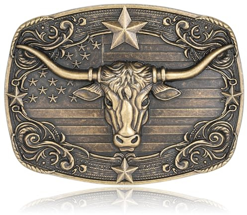 Absbolo Western Belt Buckle Men Vintage Longhorn Bull Cowboy Rodeo Texas Belt Buckle for Men Women
