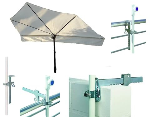 BRÜSTUNG - Weisser mobiler 140 x 70 cm drehbarer, teleskopischer UV-Sonnenschutz-Fächerschirm, inkl. Tragetasche + Halter Made Baden Württemberg