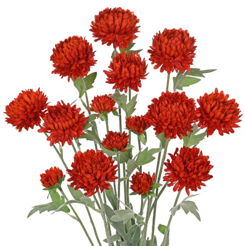 ArborusKünstliche Chrysantheme Rot Kunstblumenstrauß Äste und Zweige Deko | 70 CM 5 STK. Kunstpflanzen Chrysantheme Künstliche Zweige für Vase Herbstzweige Deko für Tisch Regal Balkon Fensterbank