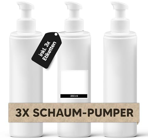 3 x tom skumpumpflaska 250 ml | plastdispenserflaska för tvålskum, schampo, hårkurer etc. | återanvändbar plastskumpumpdispenser