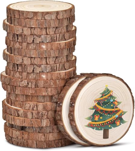 FWEEK 100 Stück Holzscheiben mit Rinde, 5–6 cm, Ungebohrt, für Basteln | Runde Kiefernholzscheiben mit 5 mm Stärke für DIY, Dekorationen, Tischkarten und Hochzeiten