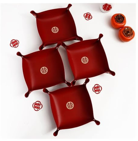 RYUQW3RE Plato de Frutas Plato de Fruta de Cuero Rojo for inauguración de la casa, vajilla móvil, Muebles de decoración del hogar, 4 Uds. Frutero Decorativo(Large)