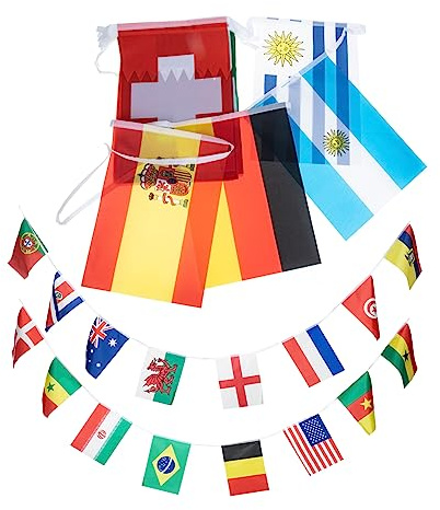 Hemobllo Guirlande De 32 Drapeaux 32 Drapeaux du Monde Carte du Monde Tableau D'Affichage Transparent Mini-Drapeaux Fanion en Polyester Coloré
