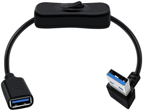 HuaLiSiJi USB 3.0 Cable with Switch USB Male to Female Extension Cable 90 Degree Supports 5Gbps Data Transmit and Power Supply, Laptops (Up, 0.15 m)