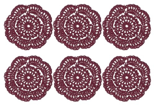 sourcing map 6Pcs Crochet Doilies Handmade Tray Doilies 4 Round Cloth Placemats Lace Coasters for Crafts, Daily Use, Festivals, Home Decoration, Burgundy