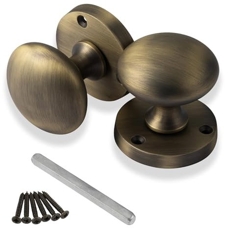 XFORT Mortice Door Knobs in Matt Antique Brass, Mushroom Style Internal Door Knobs for Wooden Doors, Round Victorian Doorknobs