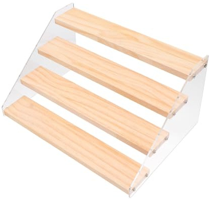 GALPADA 4-stufiger Holz Acryl Stufenständer für Make Up Aufbewahrung Dekoratives Mehrfachregal für Dessert Auslage Büro und Esszimmer