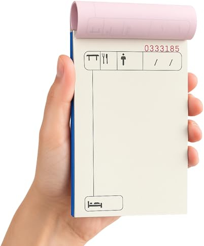 Talonarios comandas camarero, Libreta Gestión Hostelería y Restaurantes, 80 hojas, 40 juegos original + copia, autocopiativo, Matriz de corte, Tamaño A6 (105 x 145 mm), Pack de 6 talonarios