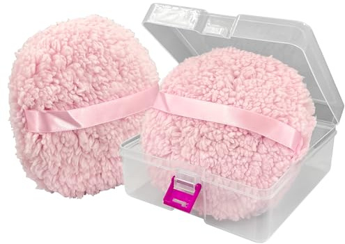 6'' Body Powder Puff 2-Pack with Storage Box – Oversize Soft Dusting Puff for Women, Fluffy Talcum Powder Applicator, Gentle Skin Care Puff for Post-Bath Use，Pink