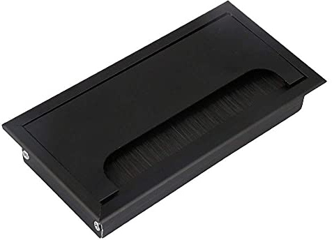 Pasacables Aleación de Aluminio Negro L 160 mm Escritorio Mesa Rectángulo Cable Cable Outleto Outlet Puerto con Cepillo(1pcs)