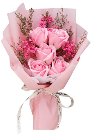 PawwJoy Ramo de flores artificiales de jabón de 11.8 x 7.1 pulgadas, arreglo floral perfumado, regalo para el día de San Valentín, para novia, esposa, decoración del hogar, rosa