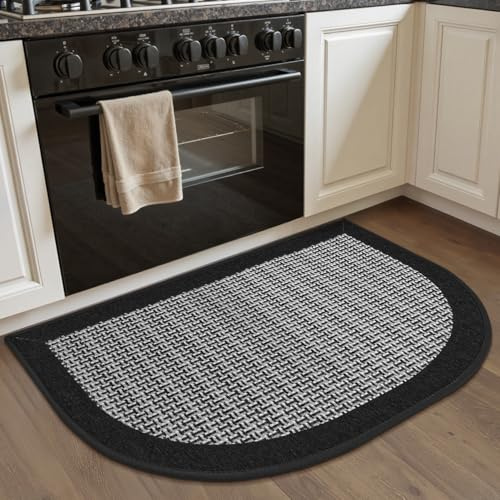 SIXHOME Tappeto cucina antiscivolo lavabile Tappetini da cucina moderni assorbenti e antimacchia 50 * 80cm semiellittico Nero