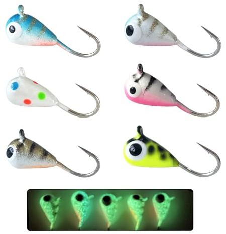 Bombite Tungsten Ice Fishing Jig Set Super Sensitive Ice Jigs Ice Fishing Lures for Crappie Panfish Sunfish Bluegill Perch Walleye Pike 6pcs 5mm