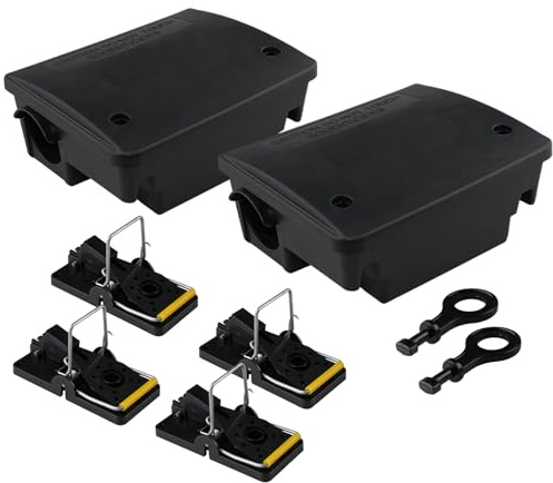 oupados Köderstation Ratten Set 2X Köderbox Garten Mausfalle Mäuse mit 4X Externe RattenfallenSchlagfalle Rattenköderbox Rattenköderstation Rattenfalle für den Garten, giftfrei- Grüne Profi-Qualität