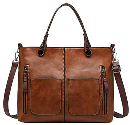 Ladies Leather Shoulder Bag Large Capacity Bags Women Crossbody Bag Multi Pocket Shoulder Handbag Slim Messenger Bag 15 (Brown, One Size)