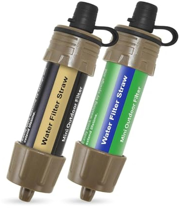 Paille filtrante, système d'urgence léger et compact, réduit la turbidité, purifie jusqu'à 5 000 litres d'eau avec bouchon, idéal pour le camping, la randonnée et les activités de plein air (vert)