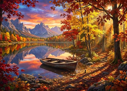 Puzzle 1000 Teile Erwachsene, Jigsaw Puzzle Erwachsene 1000 Teile, Berge Wald See Puzzle 1000 Teile Natur Landschaft im Sonnenuntergang, Impossible Klassische Puzzles als Geschenk und Deko 50x70 cm