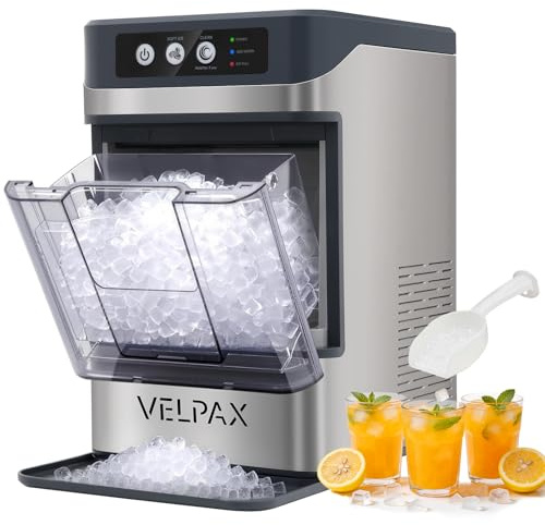 Nugget Ice Maker Countertop, Chewable Pellet Ice Machine with Self-Cleaning, 17kg Daily Yield (24H), 1.3L Water Tank, 6-10 Mins per Batch, Portable Ice Maker for Home, Kitchen, Office, Bar