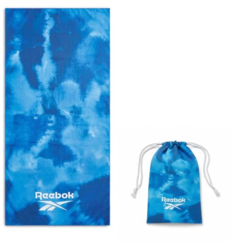 Reebok Mikrofaser Handtuch Strandtuch 90x180 cm | Sandfrei Schnelltrocknend Leicht Kompakt mit Tasche | Reisehandtuch Fitness Handtuch | Strandhandtuch Mikrofaser Navy Blau Cloud Print