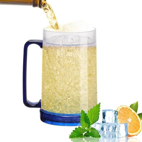 XIMEY Frozen Beer Mug, ölglas för frysning, 450 ml ölglas med dubbla väggar, (blå)