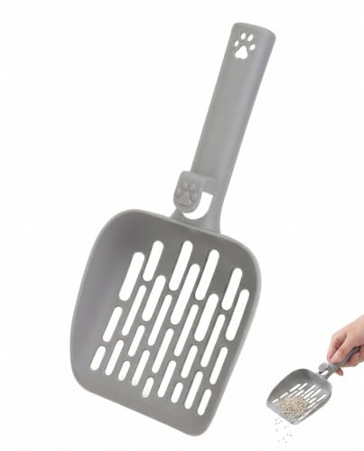KACZUS 1 pezzo paletta lettiera gatto grigia – grande paletta ergonomica per lettiera per gatti, paletta robusta con aperture a setaccio e gancio per una facile pulizia della lettiera