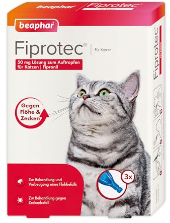 BEAPHAR - Fiprotec 50 mg Lösung Zum Auftropfen Für Katzen - Ab 8 Wochen - Schützt 5 Wochen Gegen Flöhe - 3 Pipetten