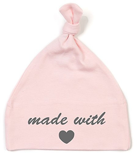 Schnoschi Babymütze in rosa mit Made with Love hochwertig Bestickt/gestickt