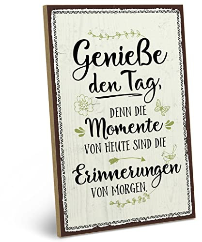 ARTFAVES® Wandbild Holzschild mit Spruch - GENIESSE DEN TAG - Türschild Retro Vintage Deko Bild Geschenk - Motivation, Glücklichsein
