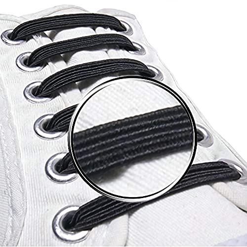 maxstrapz Pack of 20, No Tie Elastic Shoelaces Fabric Style Alternative to Silicone, Super Stretch Nylon Shoe Laces for Kids or Adults, Redesigned Product (Black, Large)