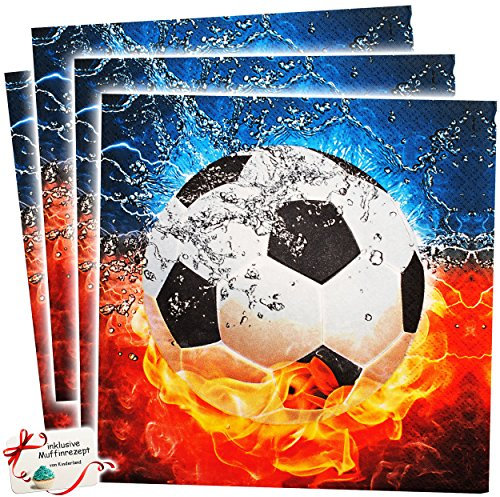 alles-meine.de GmbH 100 Stück Servietten - Fussball - Flamme - Partygeschirr/Partyset - zum Geburtstag/Schulanfang - Weltmeisterschaft - Kindergeburtstag - Fußballspiel..