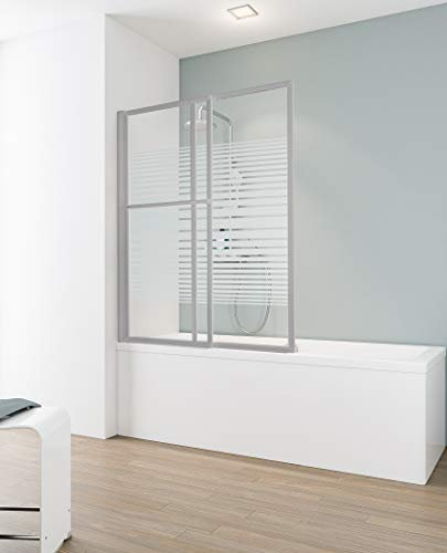 Schulte pare baignoire 70-118 x 140 cm, alu-argenté, coulissant extensible, 2 volets ajustables, écran pliable 180° contre le mur, verre de sécurité 3mm sérigraphié, joint d'étanchéité