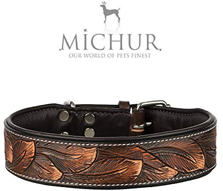 MICHUR Luna Hundehalsband Leder, Braun Schwarz Muster | Lederhalsband Hund, Braun Halsband, Leder, verschiedene Größen erhältlich
