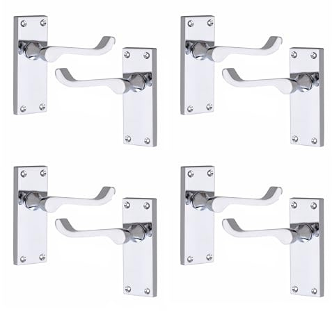 Golden Grace Victorian Scroll Door Handles Polished Chrome 120mm, 4 Sets | Includes screws and a strike plate for straightforward installation, providing a clean concealed look to boost door security.