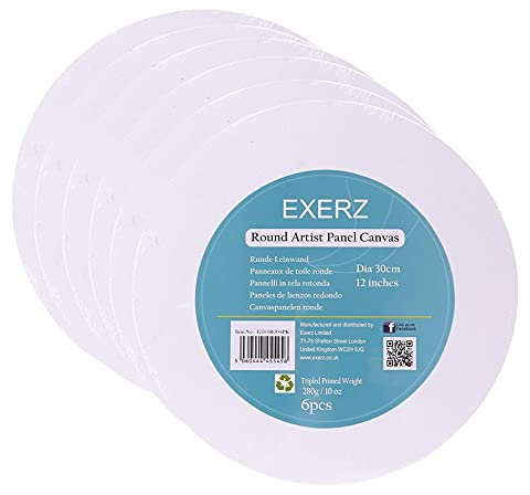 Exerz Cartoni telati 6 Pezzi/Tondo/Diametro 30cm/ Pannelli in Tela d’Artista /280GSM/100% Cotone/Vuote/Imprimitura Tripla/Tre Strati di Gesso/Prive di acidi/Grana Media/Spessore 0.3cm