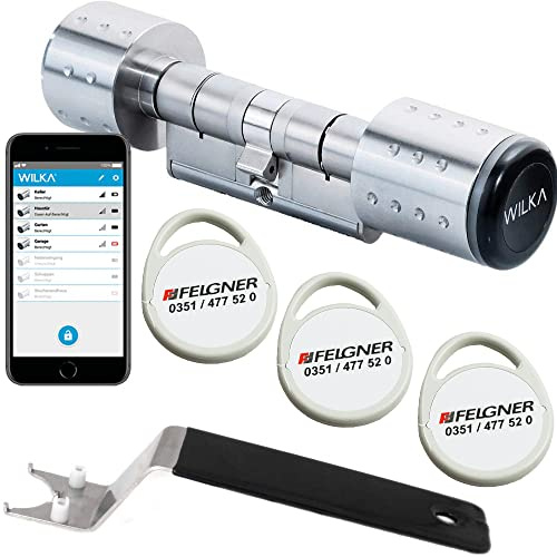 WILKA E204 elektronischer Knaufzylinder easy 2.0 für easyApp - Starterpaket - inkl. 3 Transponder und Montagewerkzeug - 35/65K (K=Knaufseite)