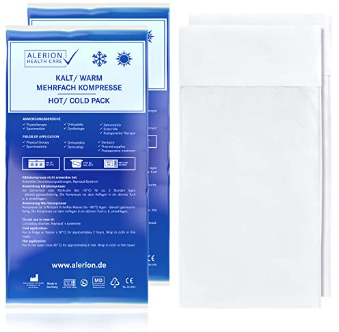 Alerion 2x Kalt Warm Kompresse 21x38 cm Set Angebot mit Vlieshülle Mehrfach Kompresse Wiederverwendbar Mikrowellen geeignet + 2 Vlieshüllen Coolpad Kühlpads