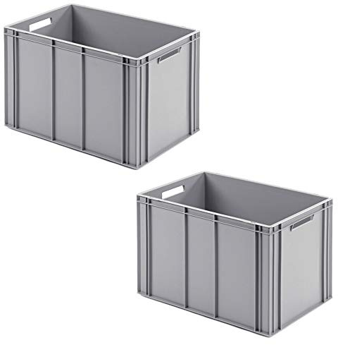 BRB 2 Eurobehälter mit 2 Durchfassgriffen, LxBxH 600x400x420 mm, grau, Rippenboden